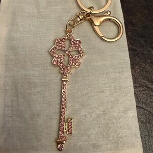 Gold and Pink Key-Shaped Keychain